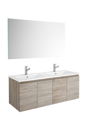 DAX Malibu Engineered Wood and Porcelain Onix Basin with Double Vanity Cabinet, 48", Pine DAX-MAL014812-ONX