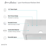 Lyon 30 x 18 Fireclay, Single Basin, Farmhouse Kitchen Sink in White