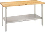 John Boos SNS07 Maple Top Work Table with Stainless Steel Base and Adjustable Lower Shelf, 36" Long x 30" Wide 1-3/4" Thick