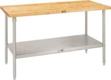 John Boos SNS11 Maple Top Work Table with Stainless Steel Base and Adjustable Lower Shelf, 96" Long x 30" Wide 1-3/4" Thick