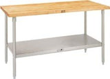 John Boos TNS18 Maple Top Work Table with Stainless Steel Base and Adjustable Lower Shelf, 120" Long x 36" Wide 2-1/4" Thick