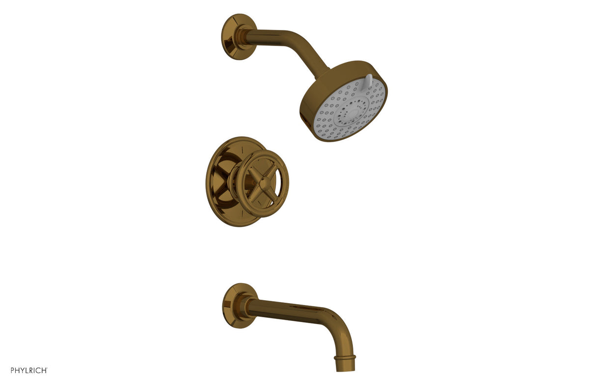 Phylrich 220-26-002 WORKS Pressure Balance Tub and Shower Set - Cross Handle 220-26 - French Brass