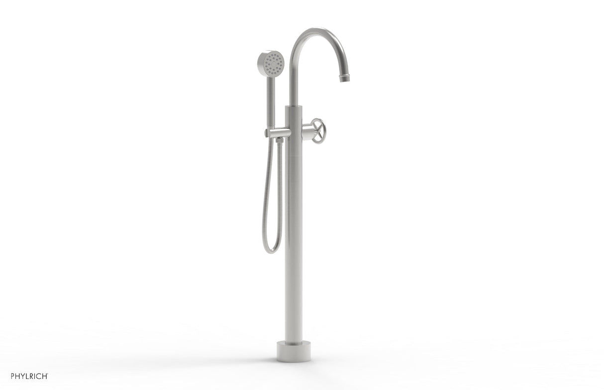 Phylrich 220-44-01-26D WORKS Tall Floor Mount Tub Filler - Cross Handle with Hand Shower  220-44-01 - Satin Chrome