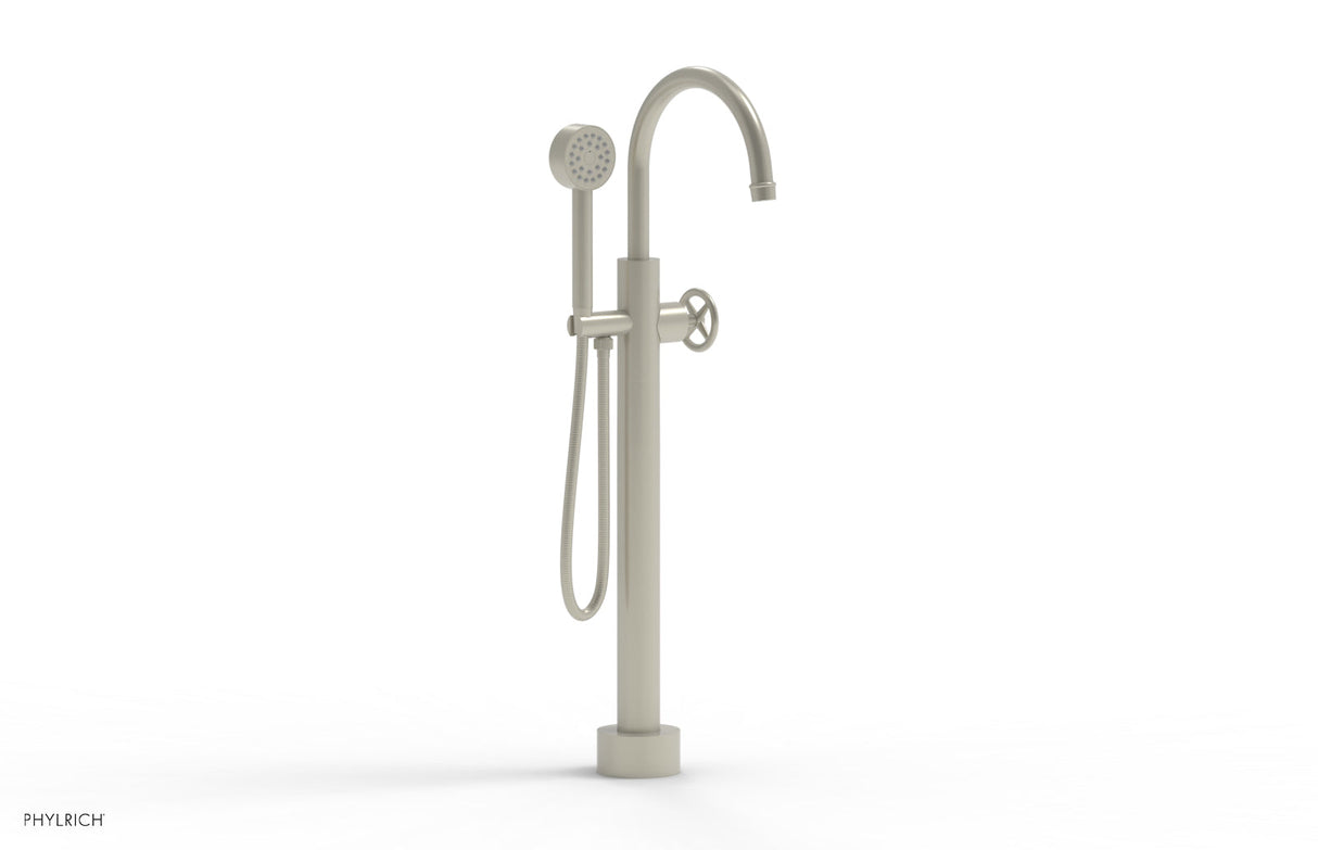 Phylrich 220-44-03-15B WORKS Low Floor Mount Tub Filler - Cross Handle with Hand Shower  220-44-03 - Burnished Nickel