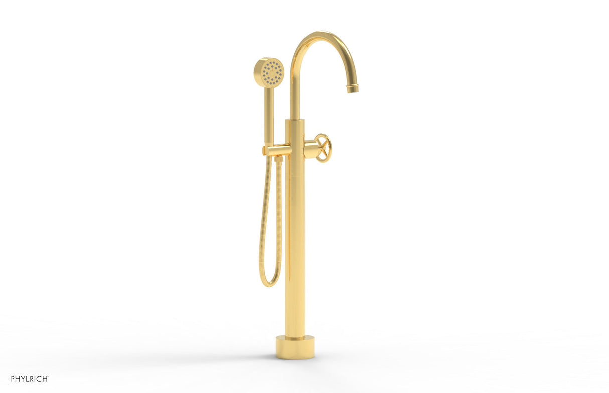Phylrich 220-44-03-025 WORKS Low Floor Mount Tub Filler - Cross Handle with Hand Shower  220-44-03 - Polished Gold