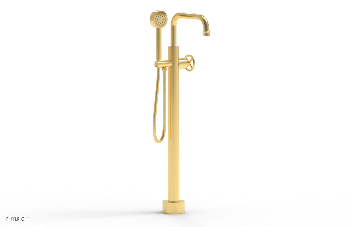 Phylrich 220-46-01-024 WORKS Tall Floor Mount Tub Filler - Cross Handle with Hand Shower  220-46-01 - Satin Gold