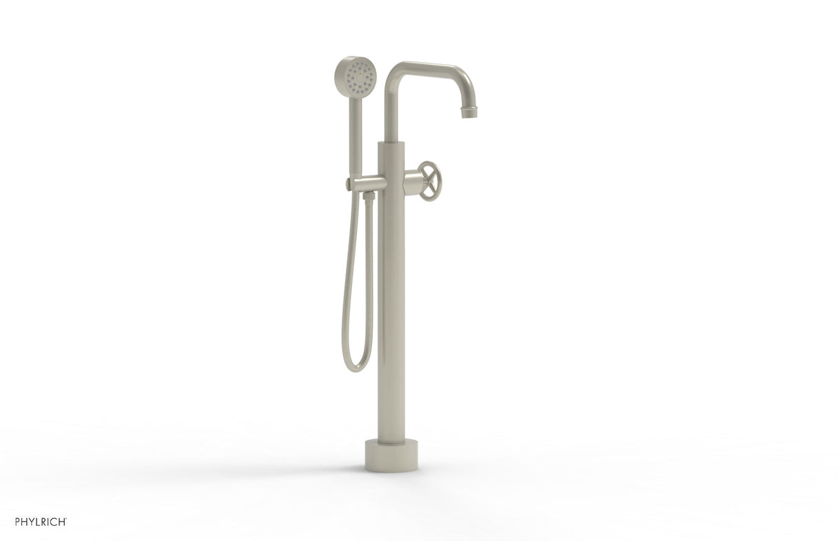 Phylrich 220-46-03-15B WORKS Low Floor Mount Tub Filler - Cross Handle with Hand Shower  220-46-03 - Burnished Nickel