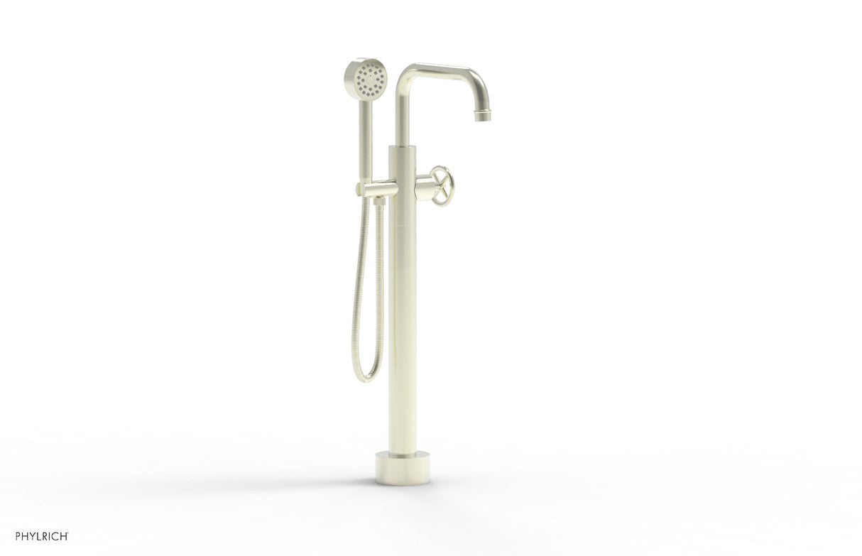 Phylrich 220-46-03-015 WORKS Low Floor Mount Tub Filler - Cross Handle with Hand Shower  220-46-03 - Satin Nickel