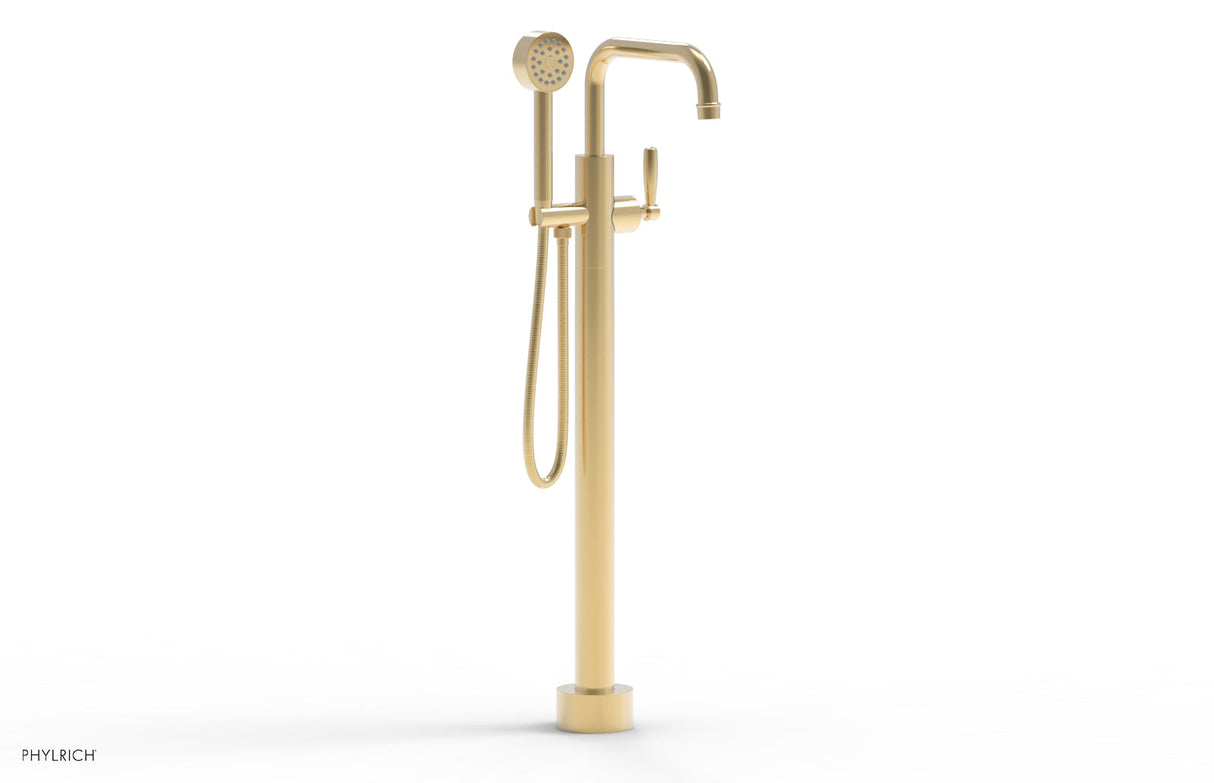 Phylrich 220-47-01-004 WORKS Tall Floor Mount Tub Filler - Lever Handle with Hand Shower  220-47-01 - Satin Brass