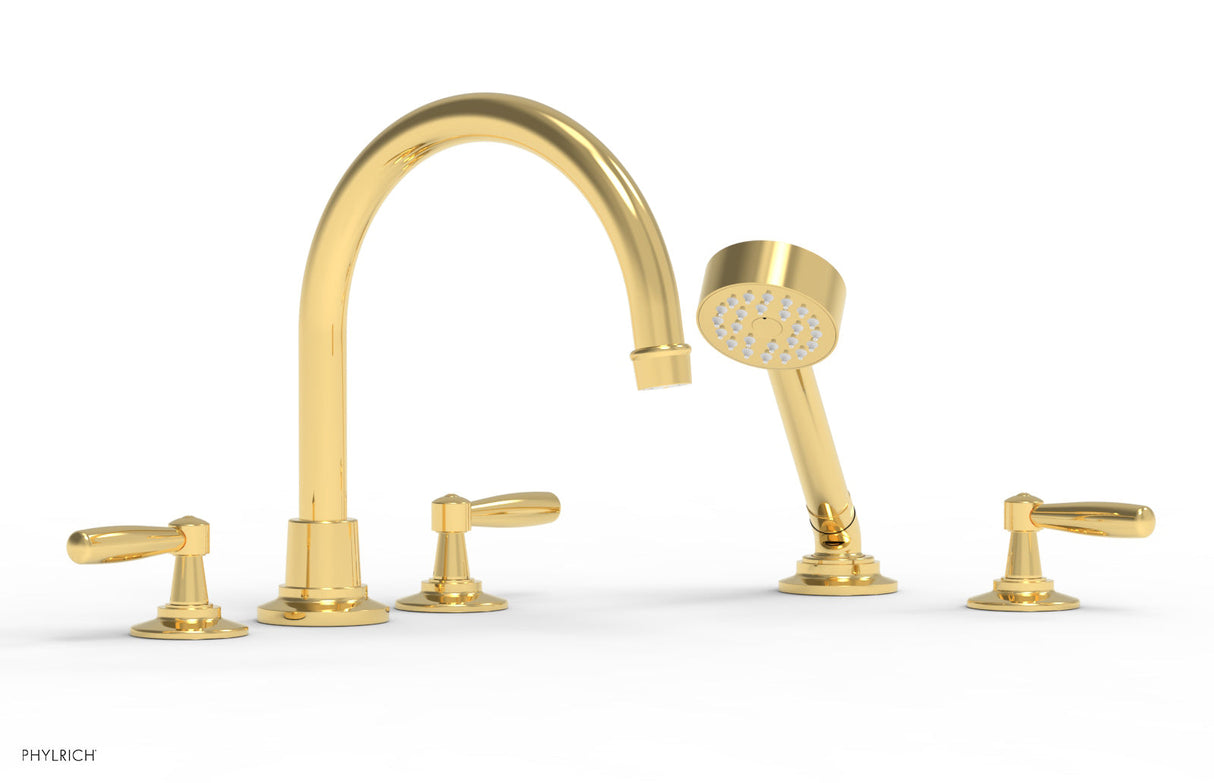 Phylrich 220-49-025 WORKS Deck Tub Set with Hand Shower - High Spout Lever Handles 220-49 - Polished Gold