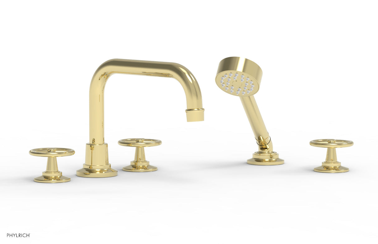 Phylrich 220-50-003 WORKS Deck Tub Set with Hand Shower - Cross Handles 220-50 - Polished Brass