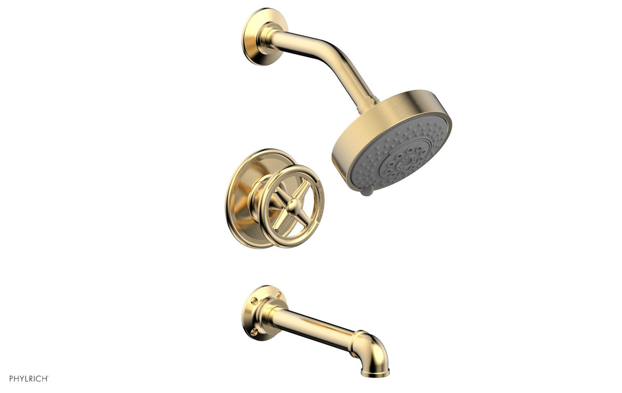Phylrich 221-26-004 WORKS 2 Pressure Balance Tub and Shower Set - Cross Handle 221-26 - Satin Brass