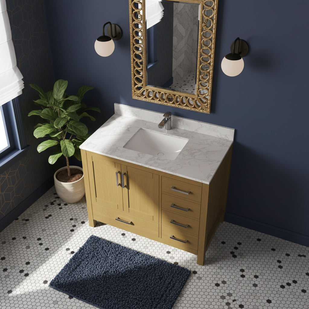 New England Home Goods Newport 42" Single Sink Vanity in White - Engineered Wood; Stone Top