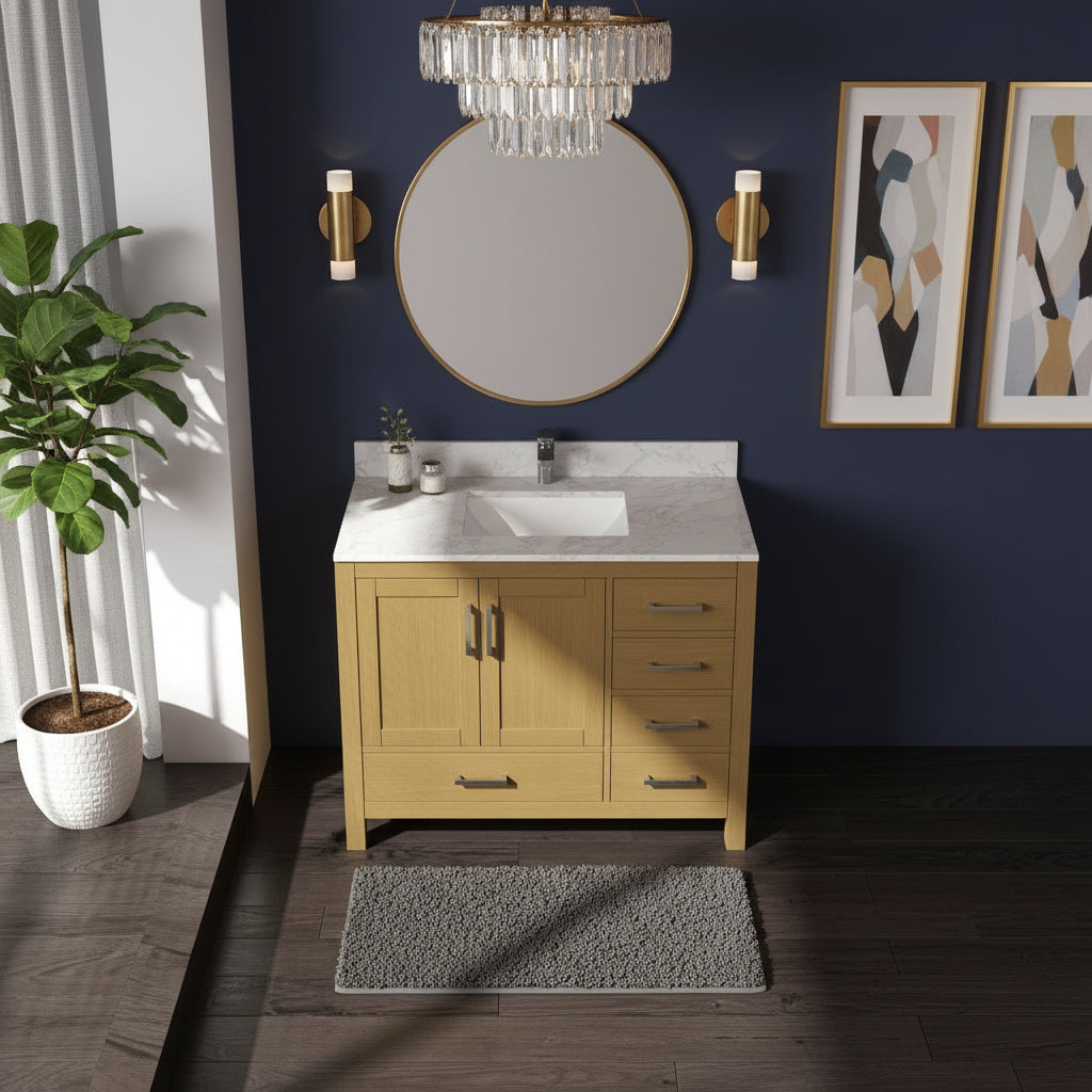 New England Home Goods Newport 42" Single Sink Vanity in White - Engineered Wood; Stone Top