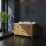 New England Home Goods 55" Natural Wood Double Sink Vanity with Quartz Top