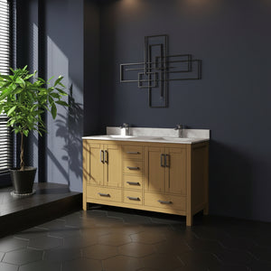 New England Home Goods Etna 55" Single Sink Vanity in White with Double Bowl Quartz Top