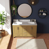 New England Home Goods 55" Natural Wood Double Sink Vanity with Quartz Top