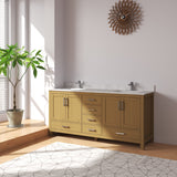 New England Home Goods 72" Double Sink Rubberwood Vanity with Quartz Top & 6 Drawers