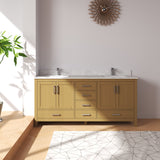 New England Home Goods 72" Double Sink Rubberwood Vanity with Quartz Top & 6 Drawers