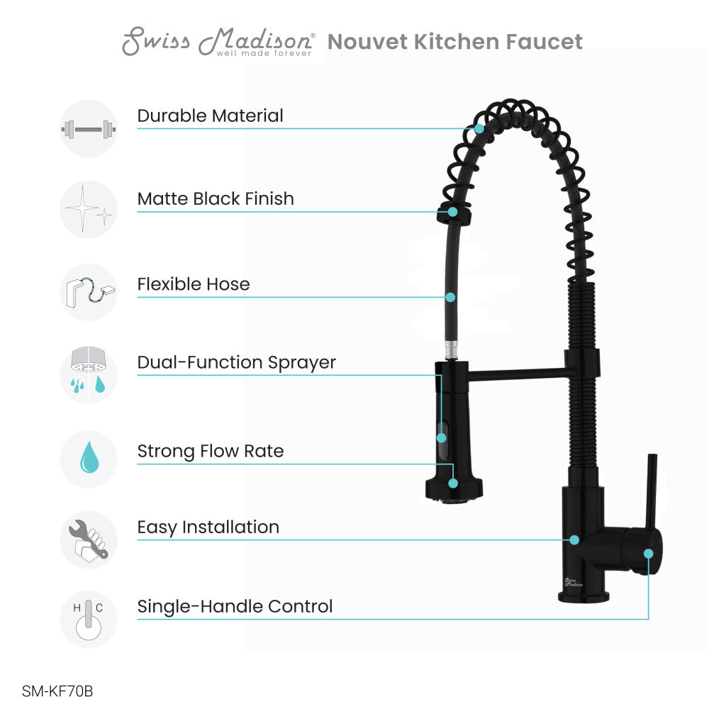 Nouvet Single Handle, Pull-Down Kitchen Faucet in Matte Black