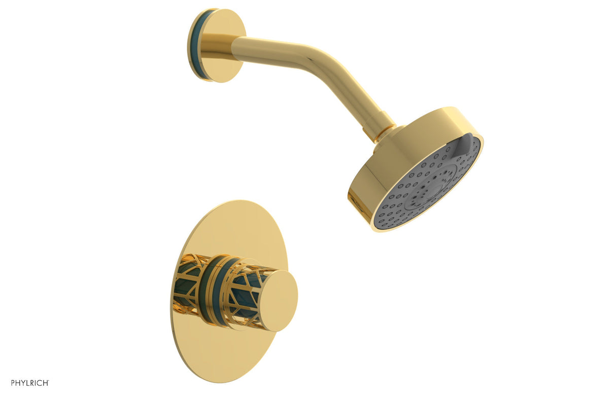 Phylrich 222-21-025X049 JOLIE Pressure Balance Shower Set - Round Handle with "Turquoise" Accents 222-21 - Polished Gold