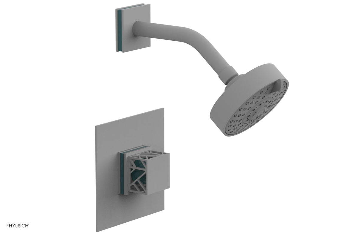 Phylrich 222-22-050X049 JOLIE Pressure Balance Shower Set - Square Handle with "Turquoise" Accents 222-22 - Satin White