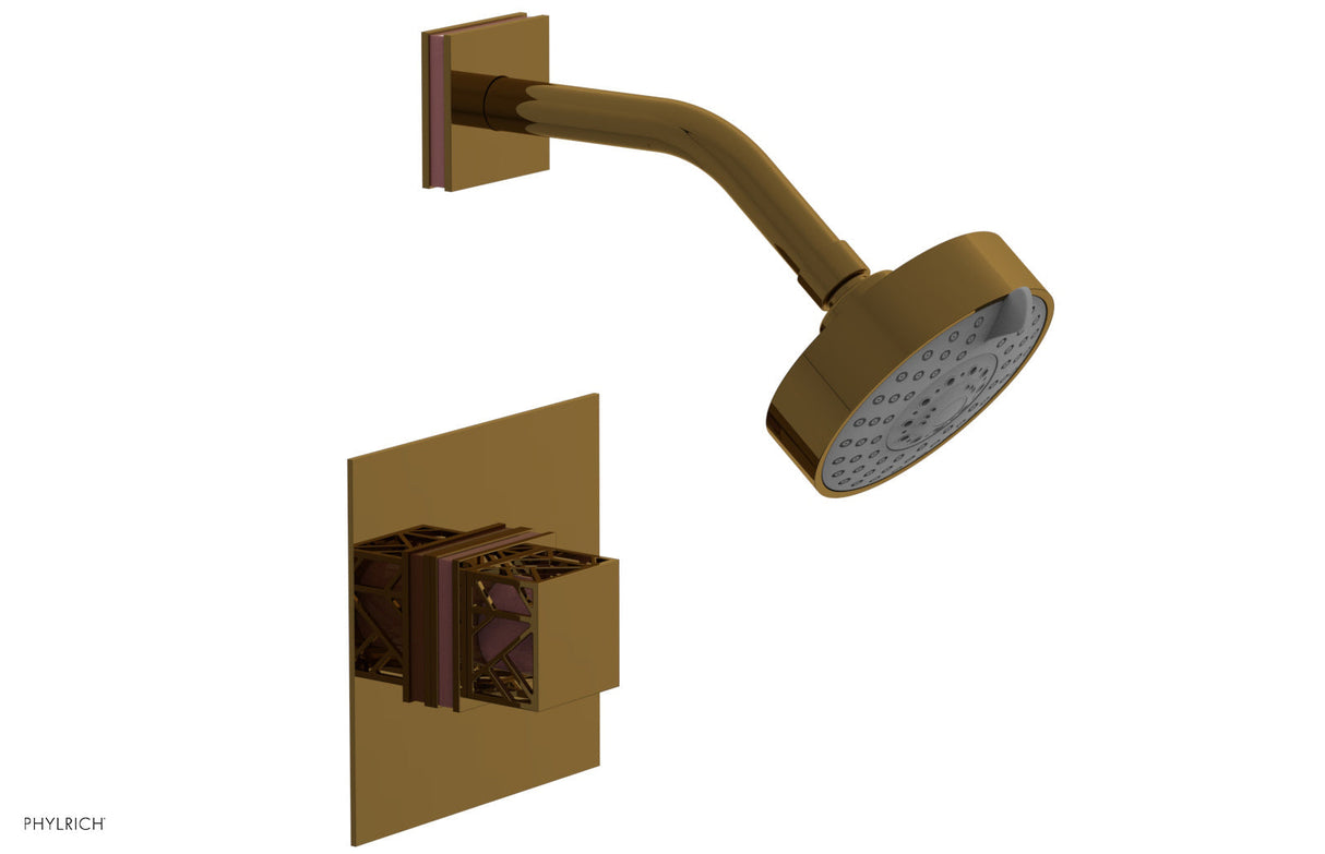 Phylrich 222-22-002X045 JOLIE Pressure Balance Shower Set - Square Handle with "Pink" Accents 222-22 - French Brass