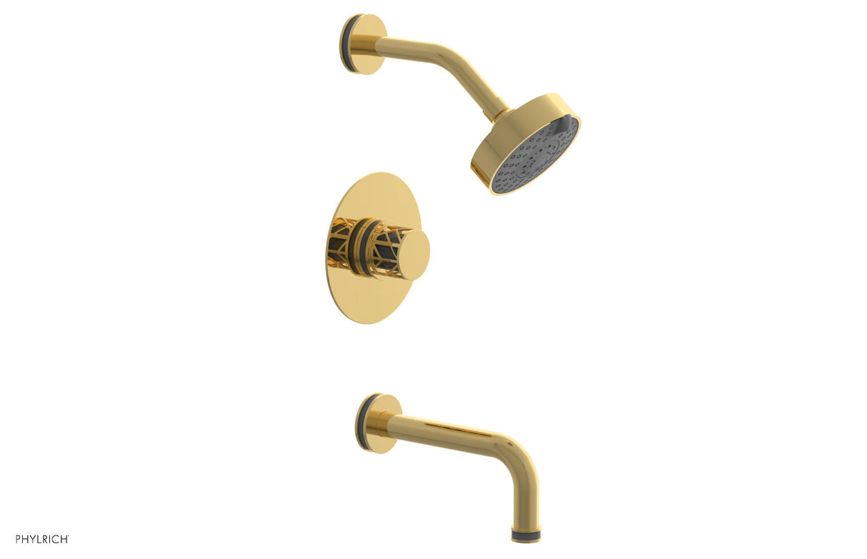 Phylrich 222-26-025X048 JOLIE Pressure Balance Tub and Shower Set - Round Handle wth "Grey" Accents 222-26 - Polished Gold