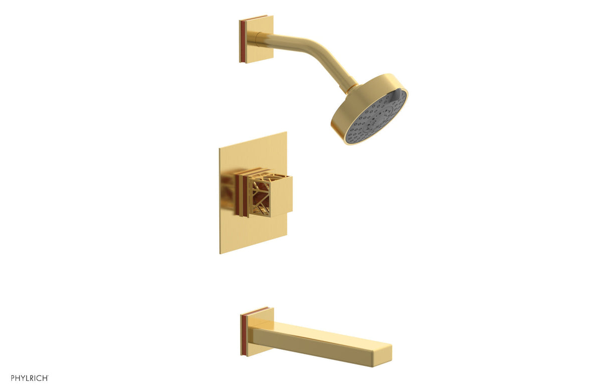 Phylrich 222-27-024X042 JOLIE Pressure Balance Tub and Shower Set - Square Handle wth "Orange" Accents 222-27 - Satin Gold