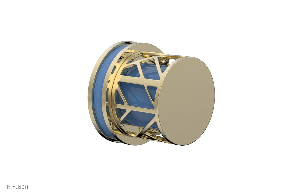 Phylrich 222-35-03UX043 JOLIE Volume Control/Diverter Trim - Round Handle with "Light Blue" Accents 222-35 - Polished Brass Uncoated
