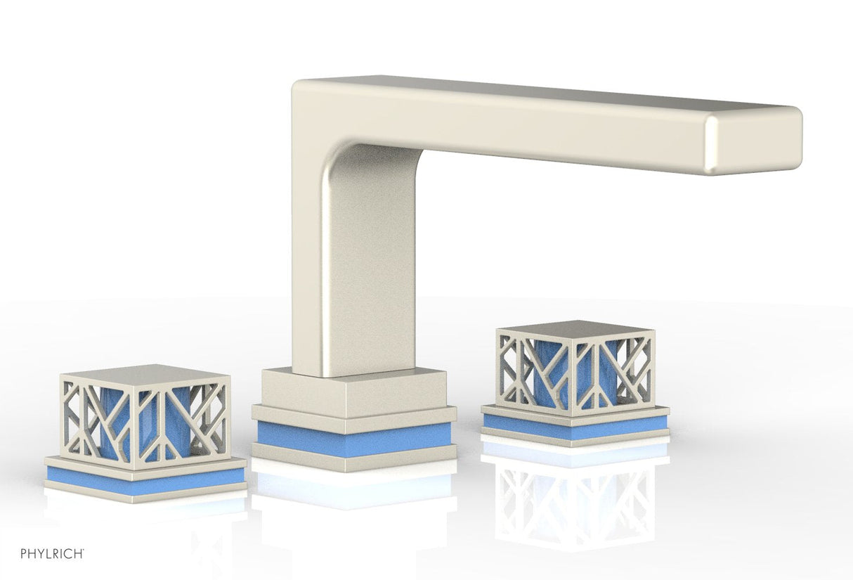 Phylrich 222-41-15BX043 JOLIE Deck Tub Set - Square Handles with "Light Blue" Accents 222-41 - Burnished Nickel