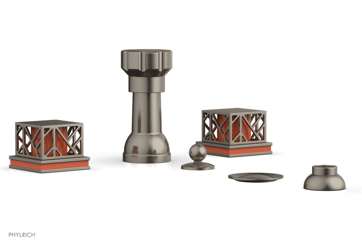 Phylrich 222-61-15AX042 JOLIE Four Hole Bidet Set - Square Handles with "Orange Accents" 222-61 - Pewter