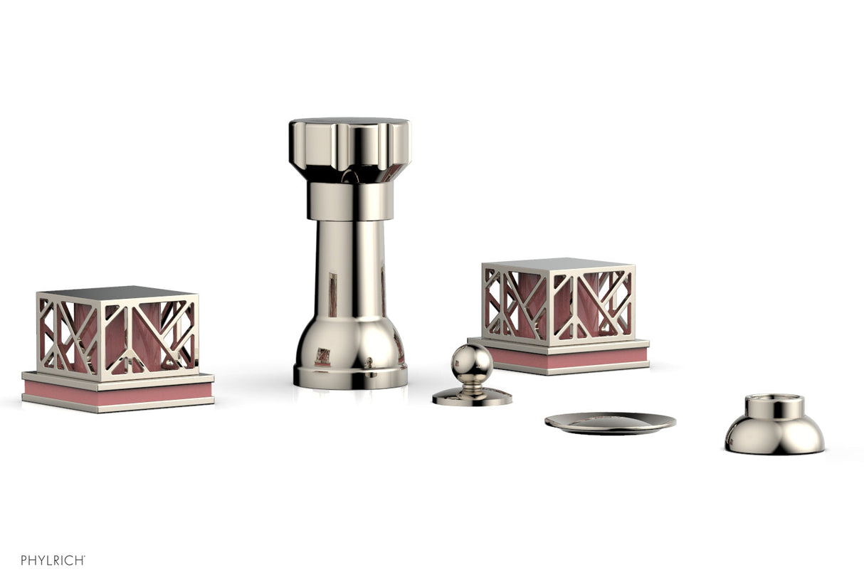 Phylrich 222-61-014X045 JOLIE Four Hole Bidet Set - Square Handles with "Pink Accents" 222-61 - Polished Nickel