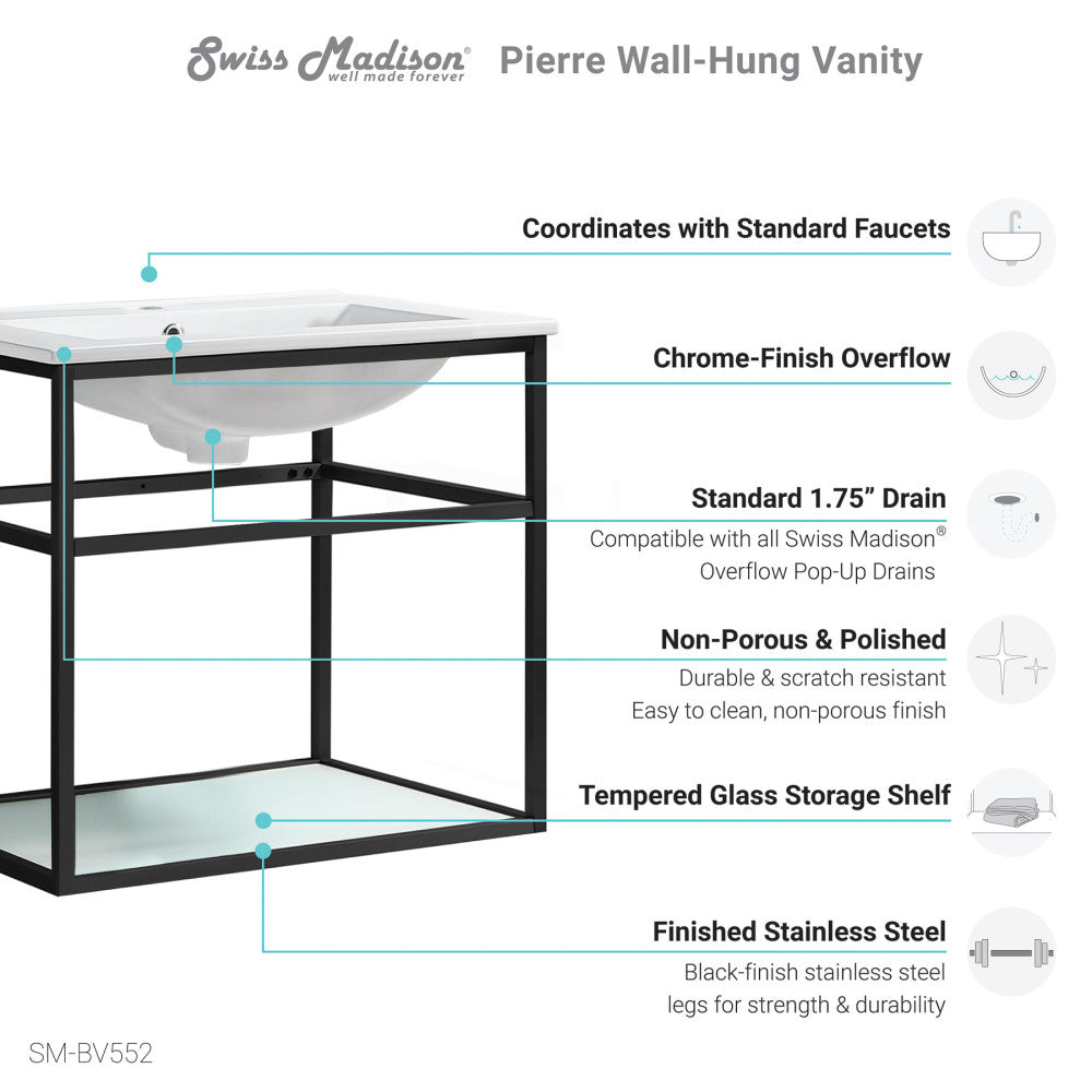 Pierre 24 Single, Metal Frame, Open Shelf, Bathroom Vanity