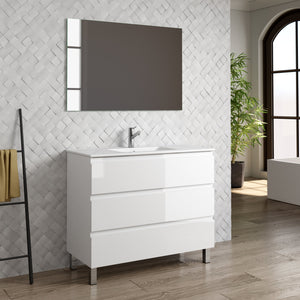 DAX Costa Engineered Wood Vanity Cabinet and Porcelain Basin, White and Onyx DAX-COS014011-ONX
