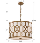 Libby Langdon for Crystorama Jennings 3 Light Aged Brass Chandelier 2265-AG