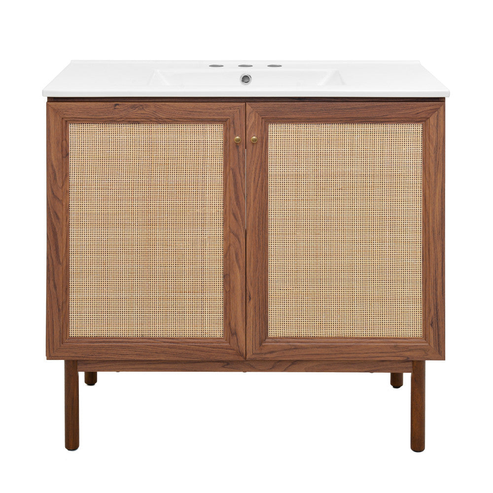 Classe 36" Freestanding Bathroom Vanity in Brown Oak with 3-Hole Widespread Sink Top