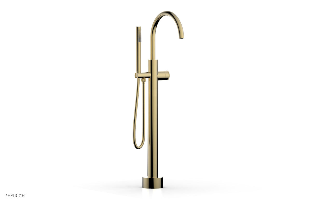 Phylrich 230-44-03-03U BASIC II Low Floor Mount Tub Filler - Knurled Handle with Hand Shower  230-44-03 - Polished Brass Uncoated