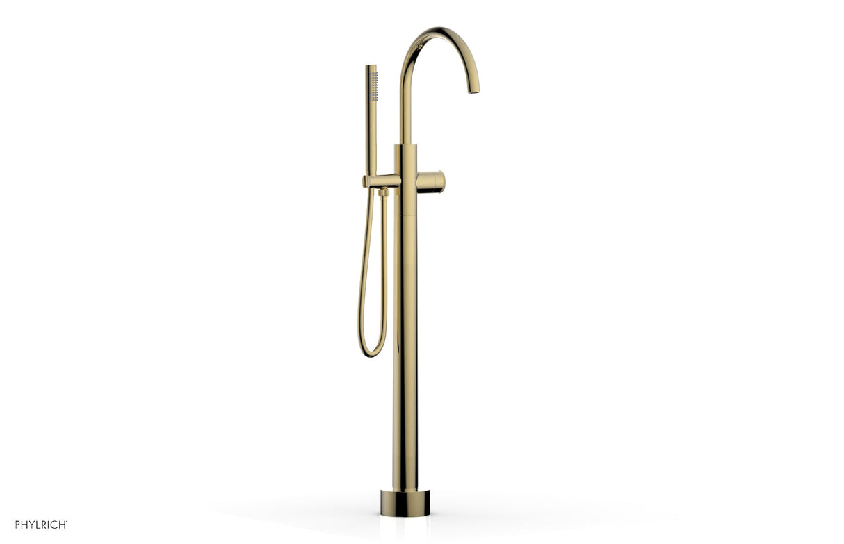 Phylrich 230-44-01-03U BASIC II Tall Floor Mount Tub Filler - Knurled Handle with Hand Shower  230-44-01 - Polished Brass Uncoated