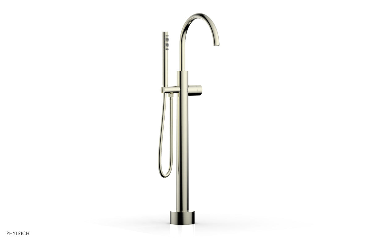 Phylrich 230-46-03-015 BASIC II Low Floor Mount Tub Filler - Smooth Handle with Hand Shower  230-46-03 - Satin Nickel