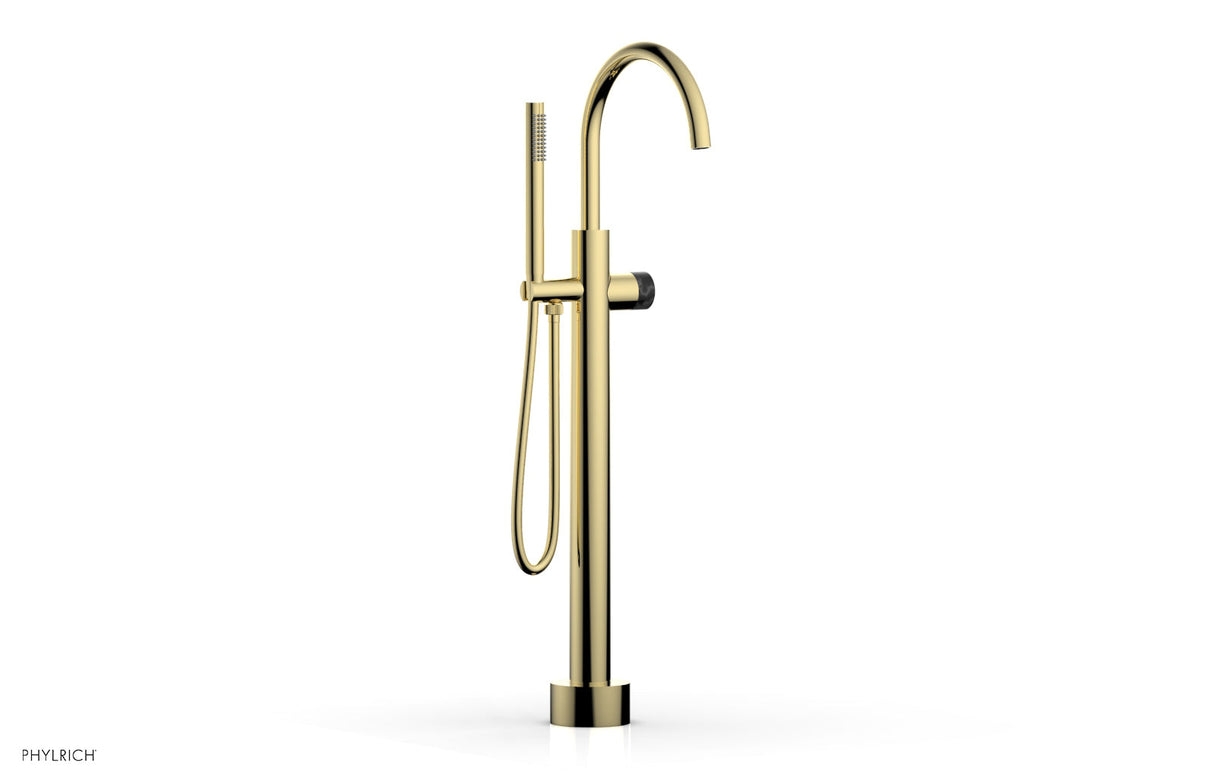 Phylrich 230-47-03-003X030 BASIC II Low Floor Mount Tub Filler - Marble Handle with Hand Shower  230-47-03 - Polished Brass