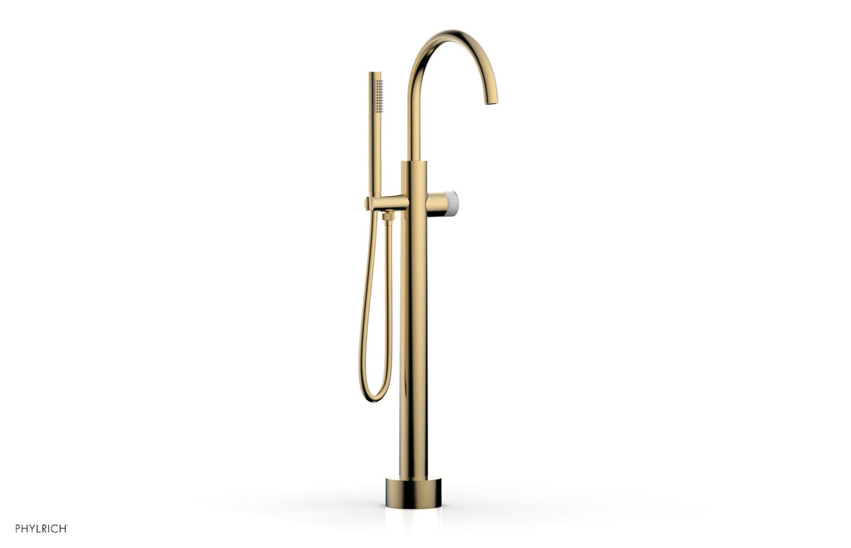 Phylrich 230-47-03-004X031 BASIC II Low Floor Mount Tub Filler - Marble Handle with Hand Shower  230-47-03 - Satin Brass