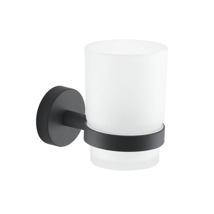 Frosted Glass Toothbrush Holder With Matte Black Wall Mount