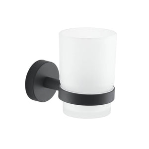 Frosted Glass Toothbrush Holder With Matte Black Wall Mount