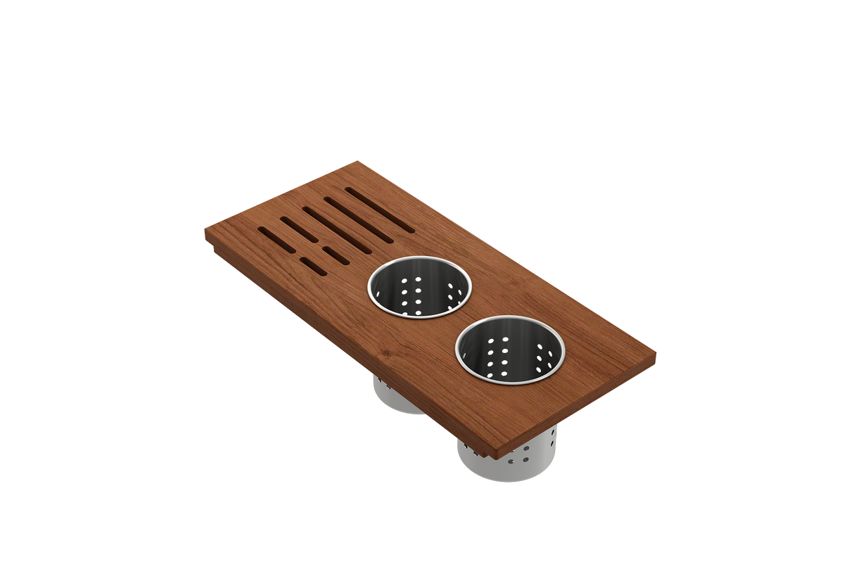 BOCCHI 2320 0009 Wood Board with 2 Round Stainless Steel Bowls & Knife Holder F/1344, 1348, 1360, 1362, 1504, 1505, 1506 (short side only), 1627, 1628