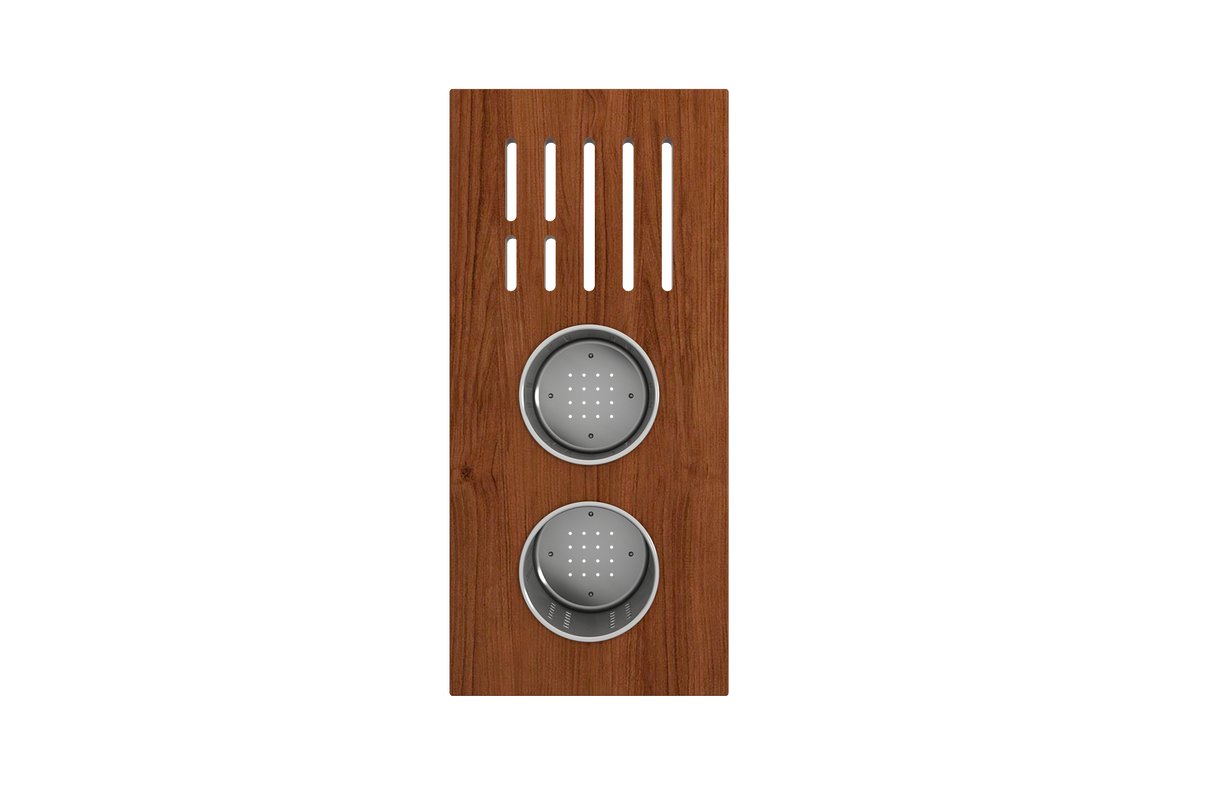 BOCCHI 2320 0009 Wood Board with 2 Round Stainless Steel Bowls & Knife Holder F/1344, 1348, 1360, 1362, 1504, 1505, 1506 (short side only), 1627, 1628