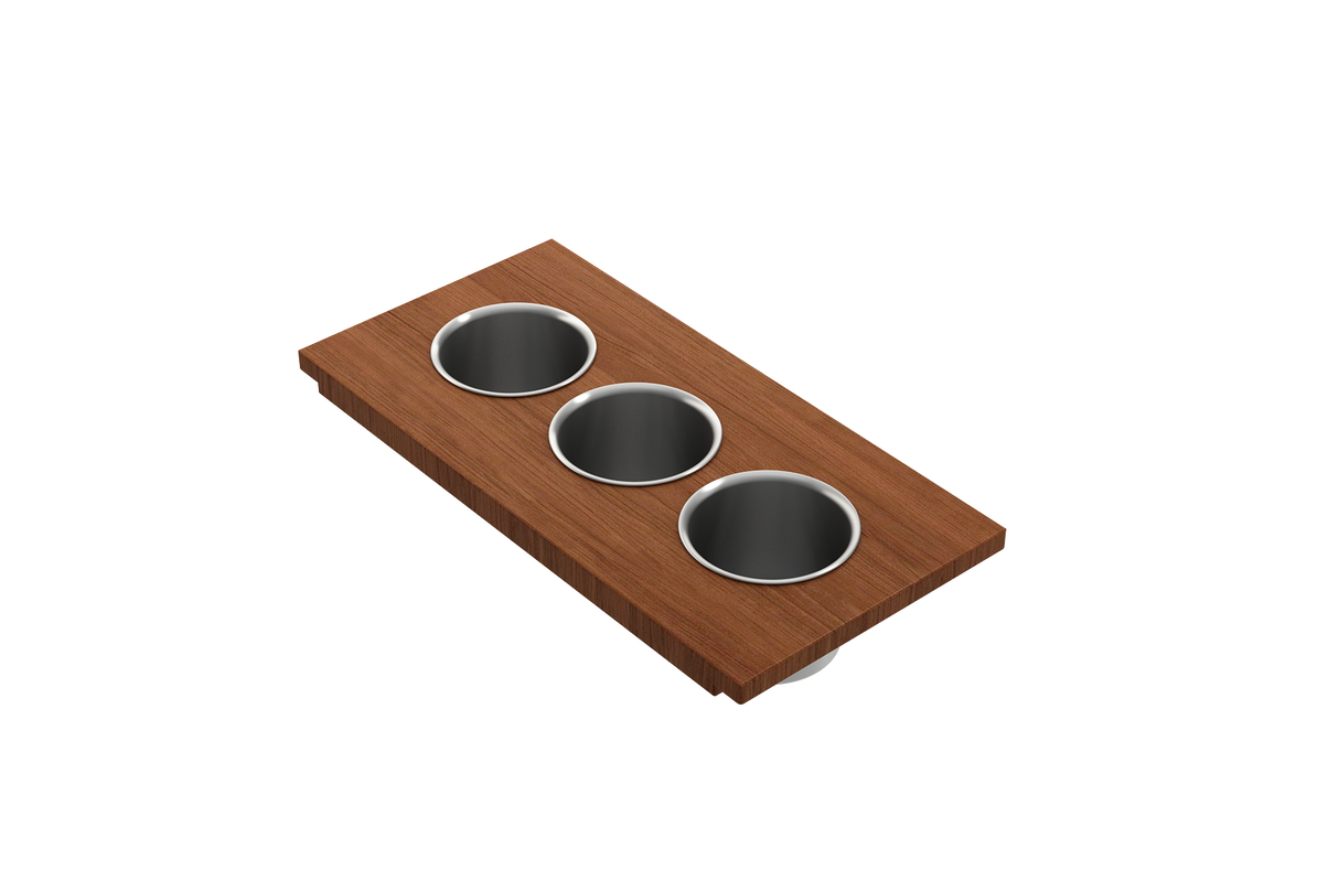 BOCCHI 2320 0010 Wood Board with 3 Round Stainless Steel Bowls F/1616, 1618, 1633 (inner ledge)