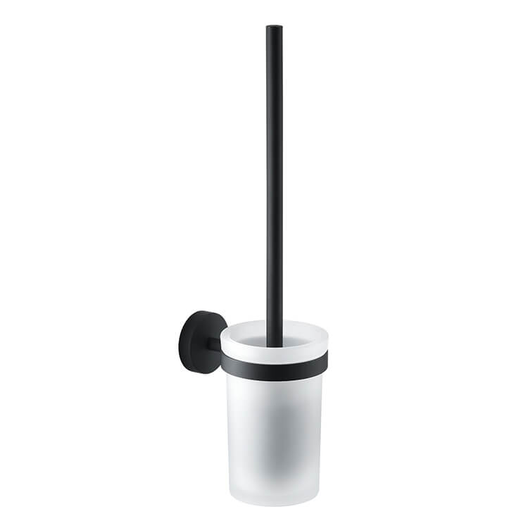 Toilet Brush Holder, Frosted Glass, Matte Black, Mounted