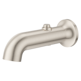 Modern Round Push Button Divertering Tub Spout in Brushed Nickel