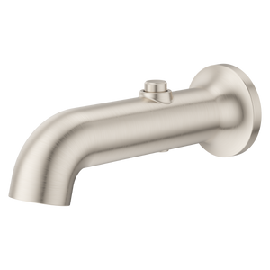 Modern Round Push Button Divertering Tub Spout in Brushed Nickel